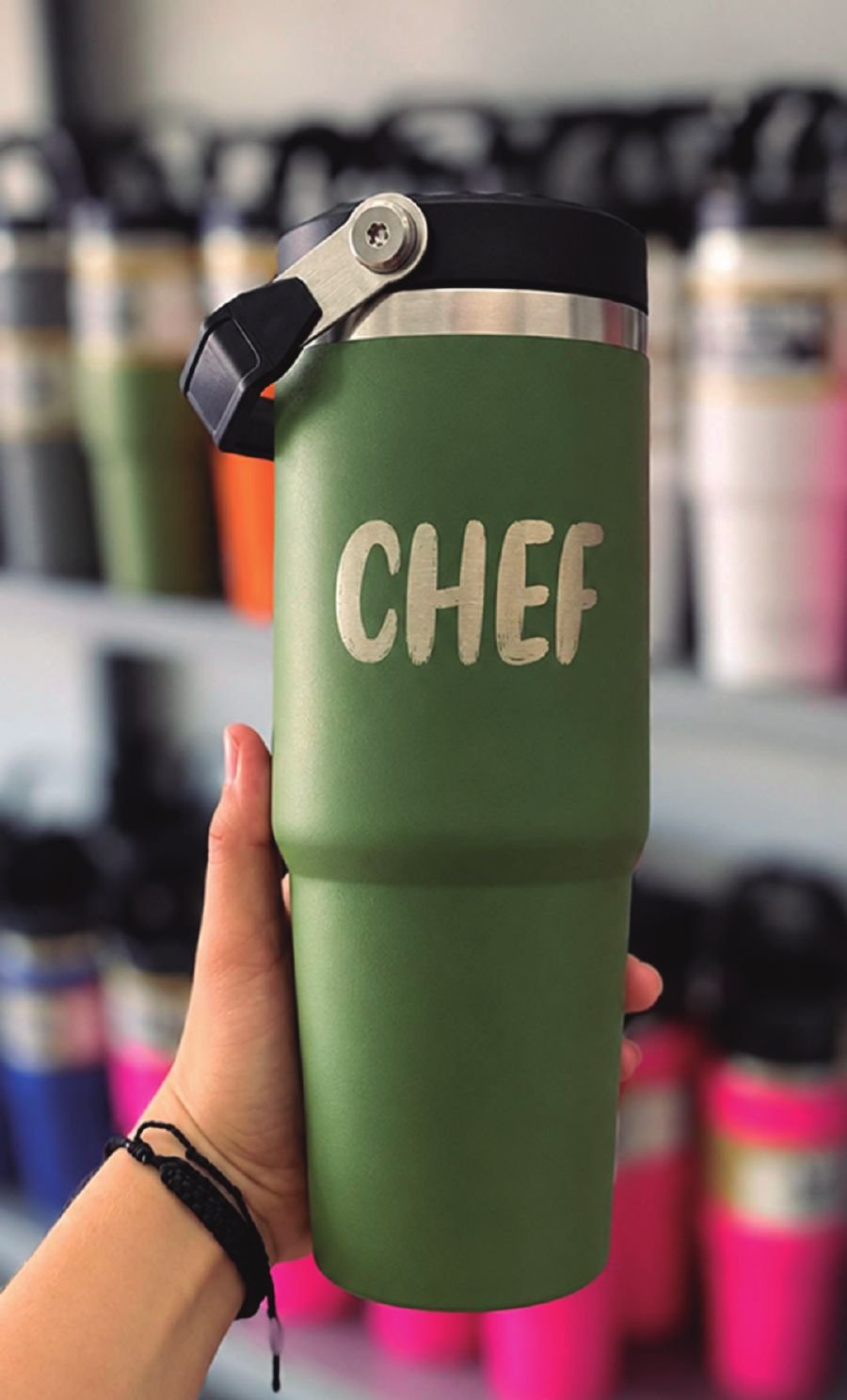 Termo verde con grabado láser CHEF