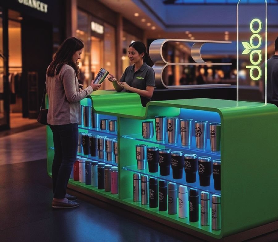 Render de una isla Daloo en centro comercial